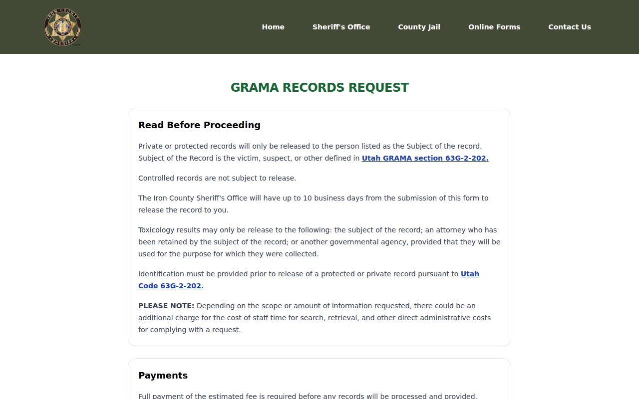 Iron County release record request form