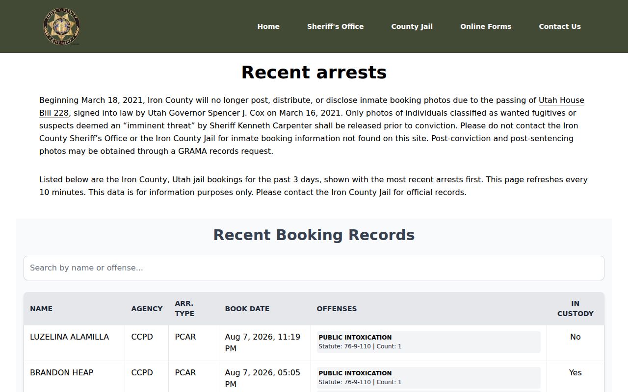 Iron County three-day booking list used as a 24-hour release clue