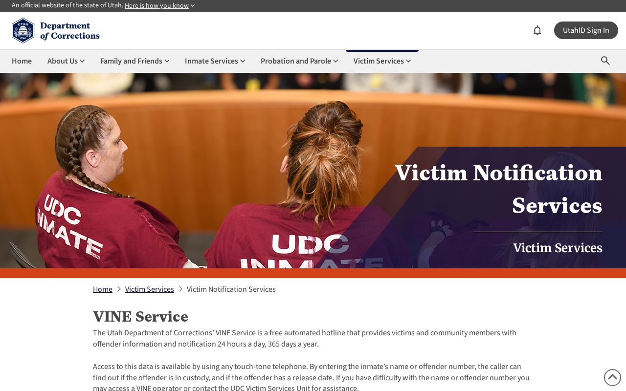 Utah VINE registration and PIN guidance for Iron County release alerts